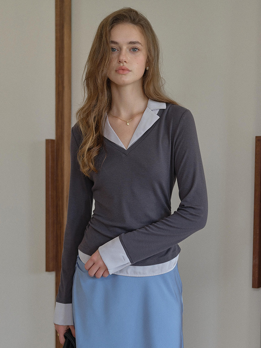Malia Simple Two-Tone Layered Blouse