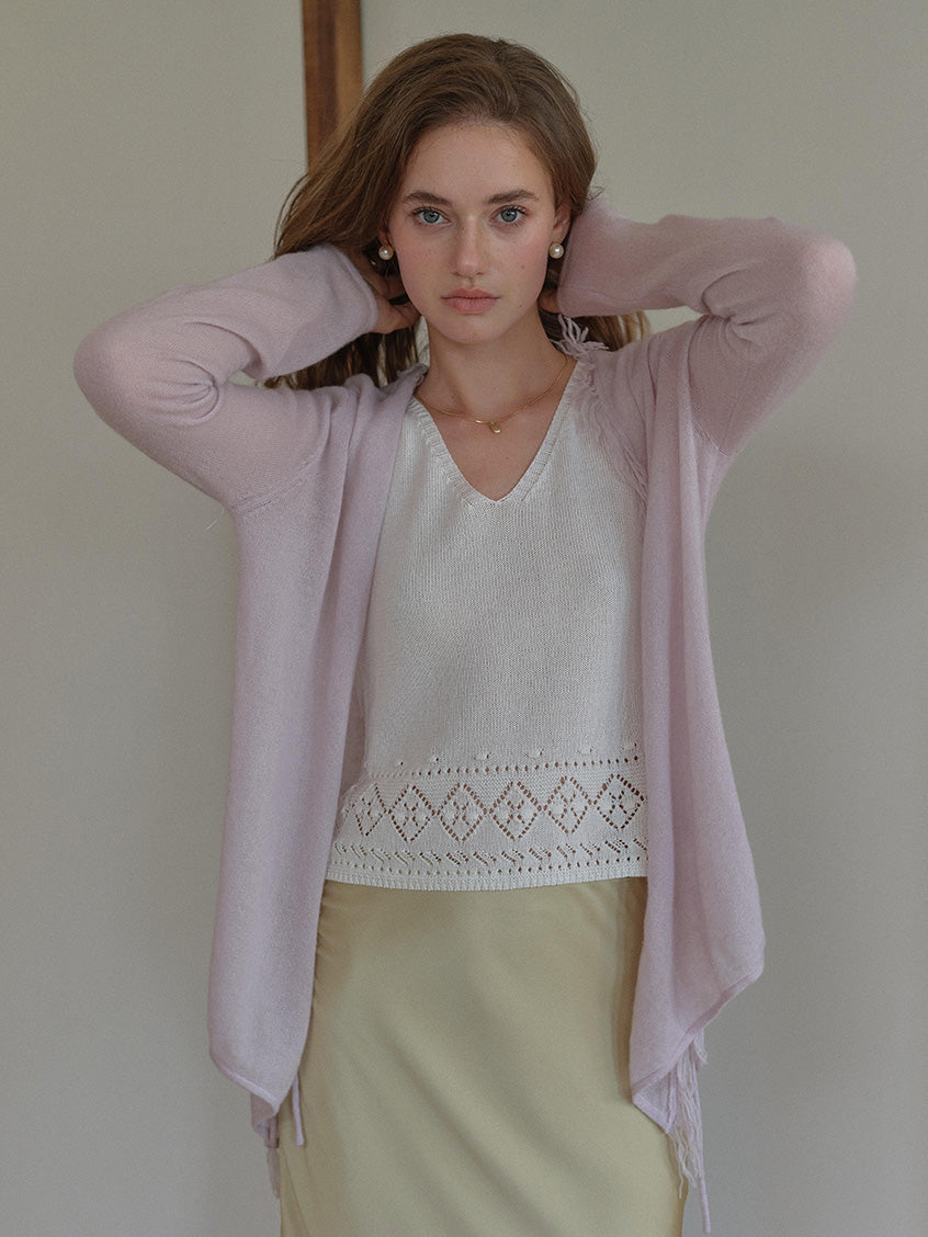 Celine French-Style V-Neck Tassel Wool Cardigan