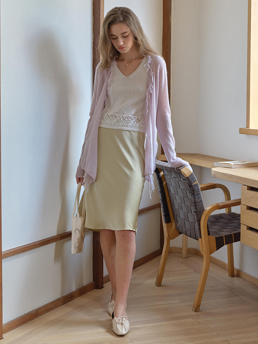 Celine French-Style V-Neck Tassel Wool Cardigan