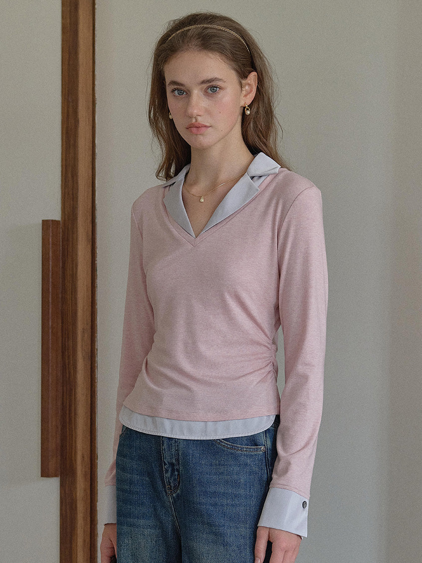 Malia Simple Two-Tone Layered Blouse