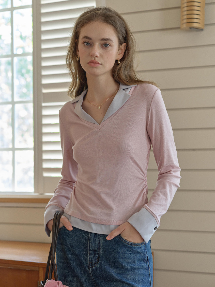 Malia Simple Two-Tone Layered Blouse