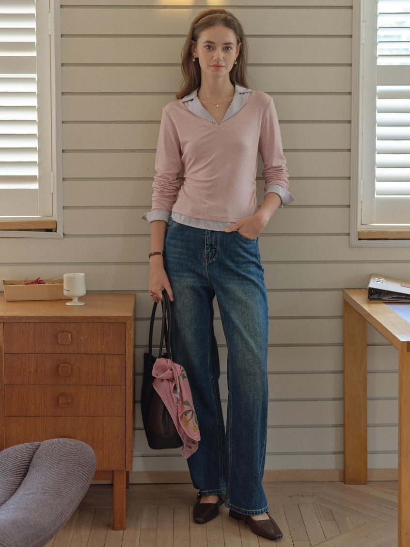 Malia Simple Two-Tone Layered Blouse