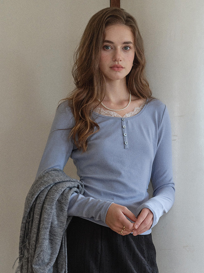 Helena French Round Neck Lace Blouse