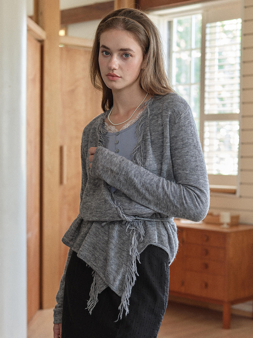 Celine French-Style V-Neck Tassel Wool Cardigan