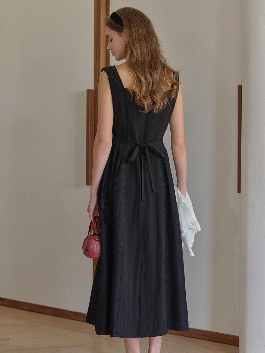 Skyla Waist-Cinched Sleeveless V-Neck Dress