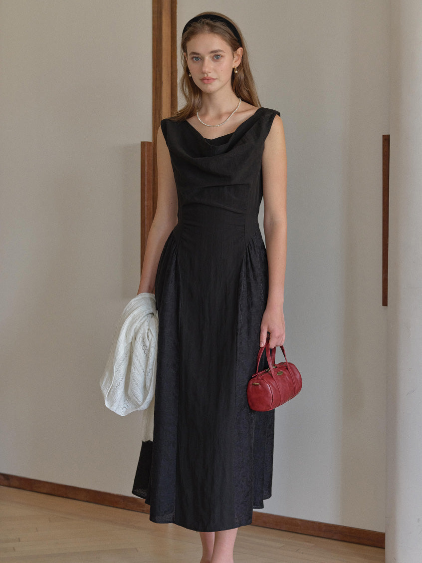 Skyla Waist-Cinched Sleeveless V-Neck Dress
