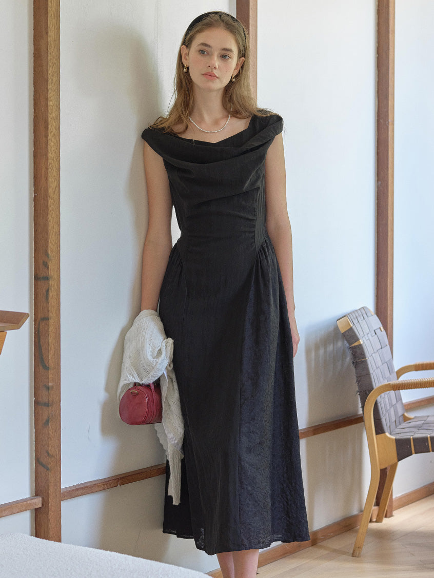 Skyla Waist-Cinched Sleeveless V-Neck Dress