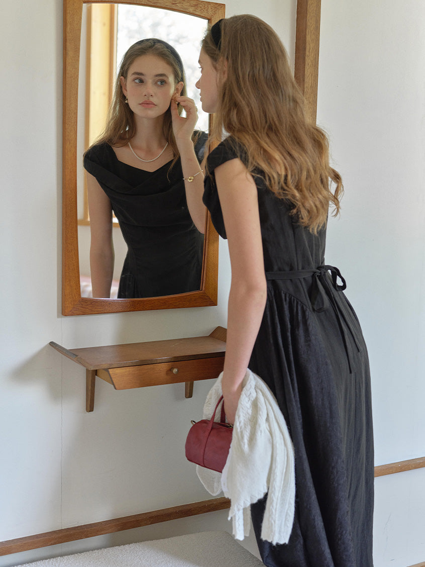 Skyla Waist-Cinched Sleeveless V-Neck Dress