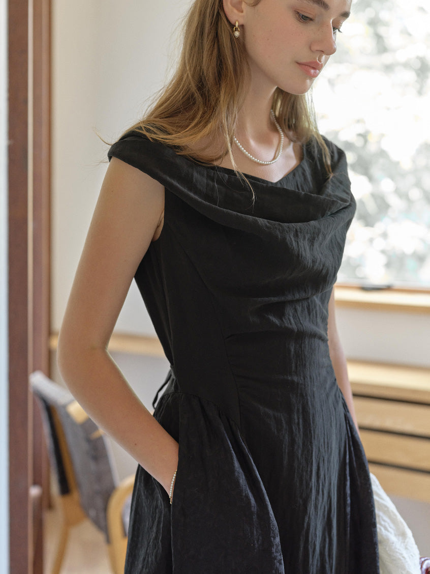 Skyla Waist-Cinched Sleeveless V-Neck Dress