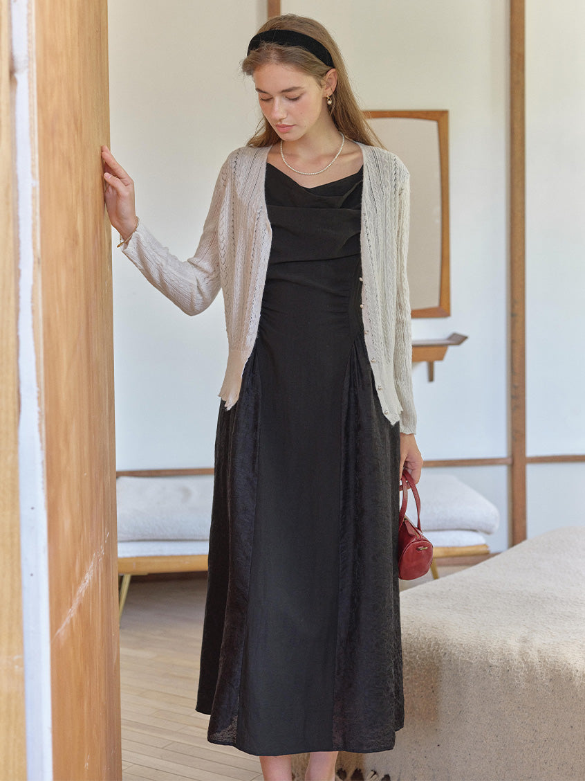 Skyla Waist-Cinched Sleeveless V-Neck Dress