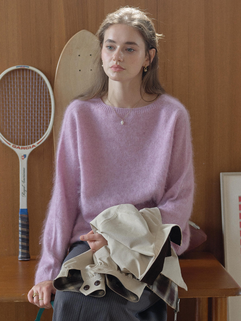 Tru Cloud-Soft Wool Round Neck Sweater Lilac