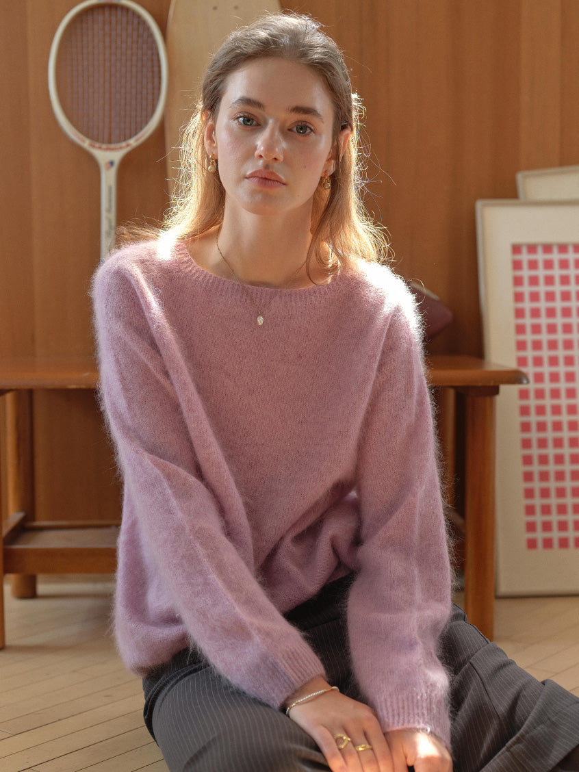 Tru Cloud-Soft Wool Round Neck Sweater Lilac