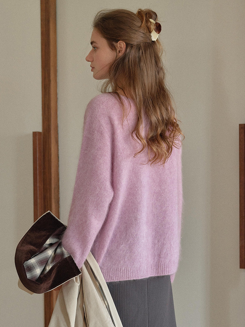 Tru Cloud-Soft Wool Round Neck Sweater Lilac