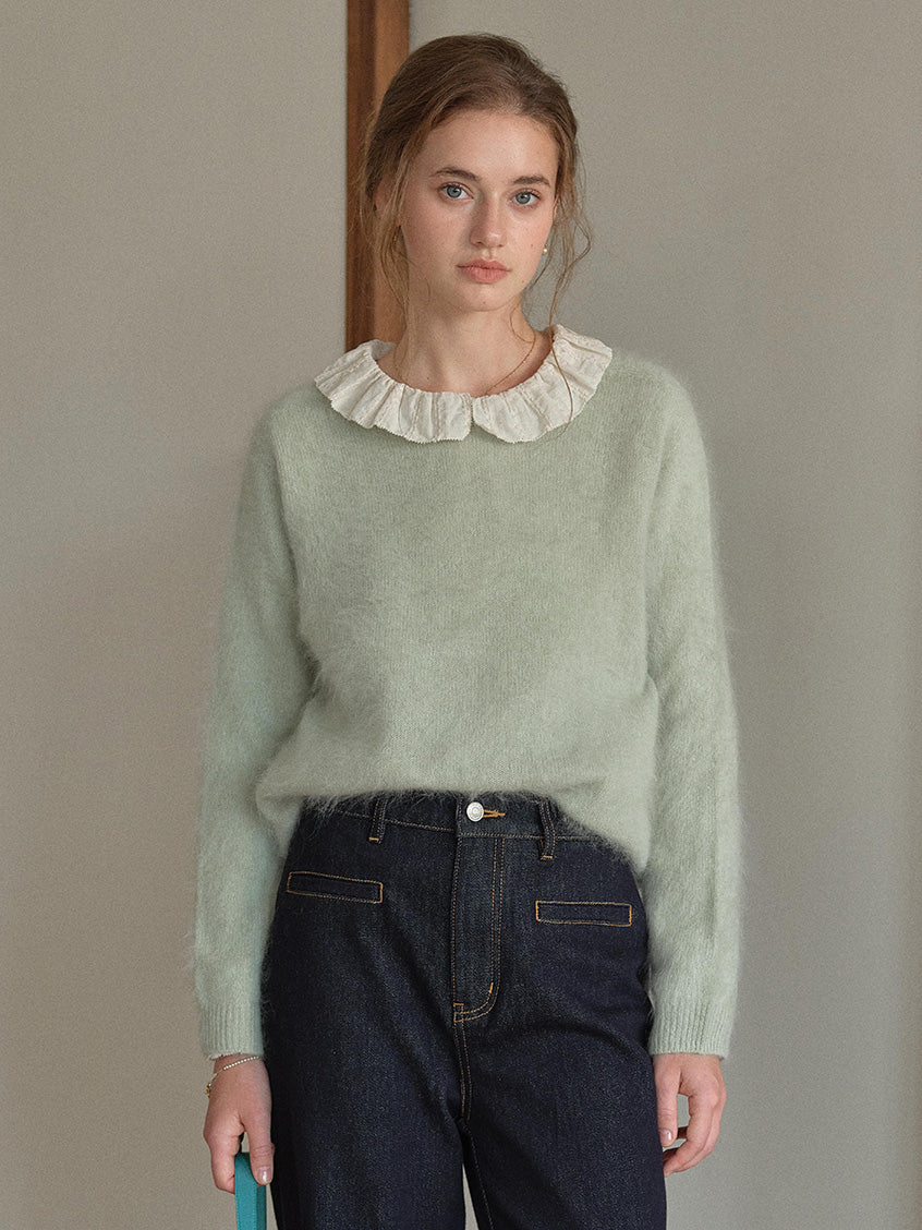 Tru Cloud-Soft Wool Round Neck Sweater Pale green