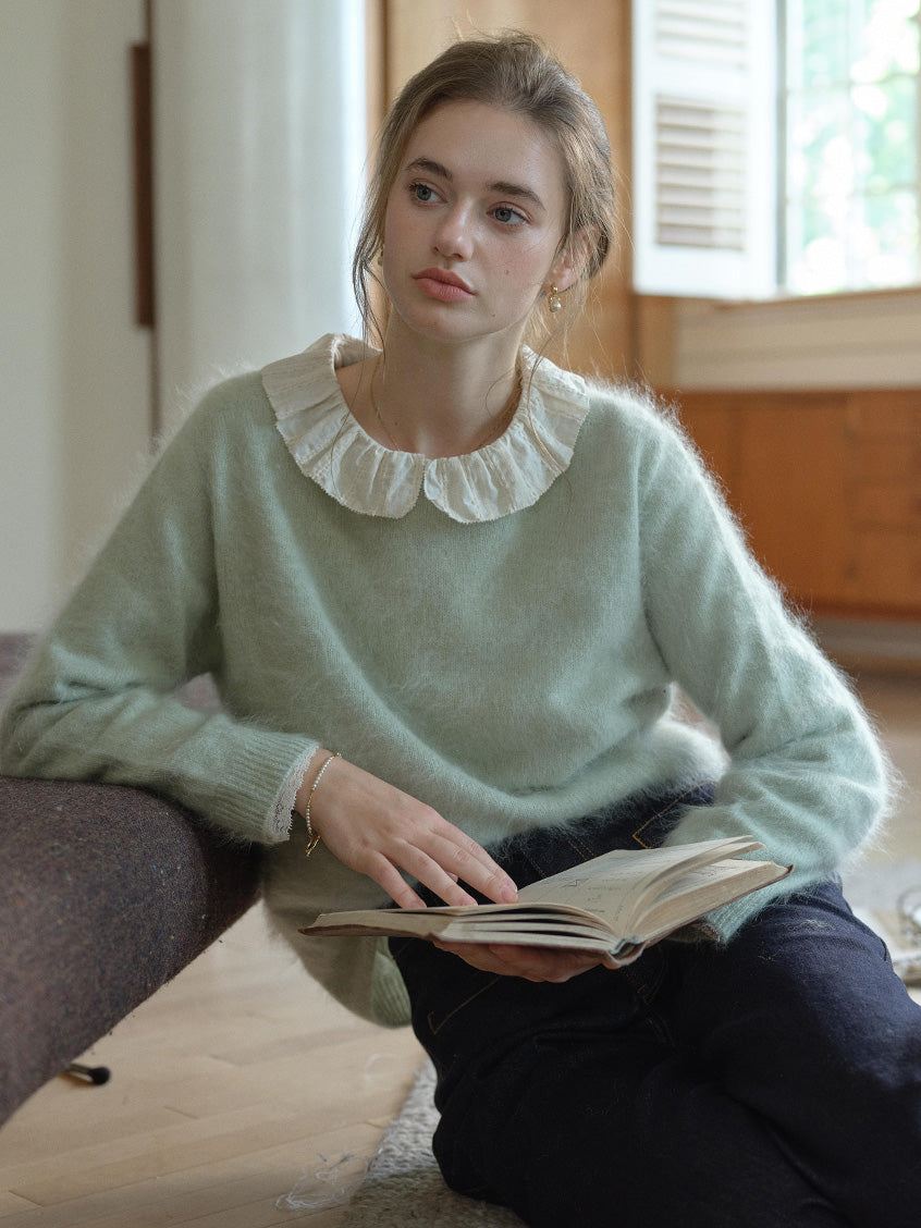 Tru Cloud-Soft Wool Round Neck Sweater Pale green