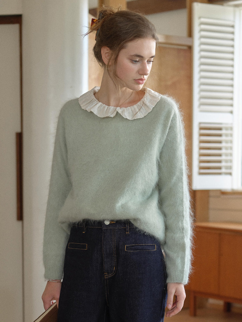 Tru Cloud-Soft Wool Round Neck Sweater Pale green