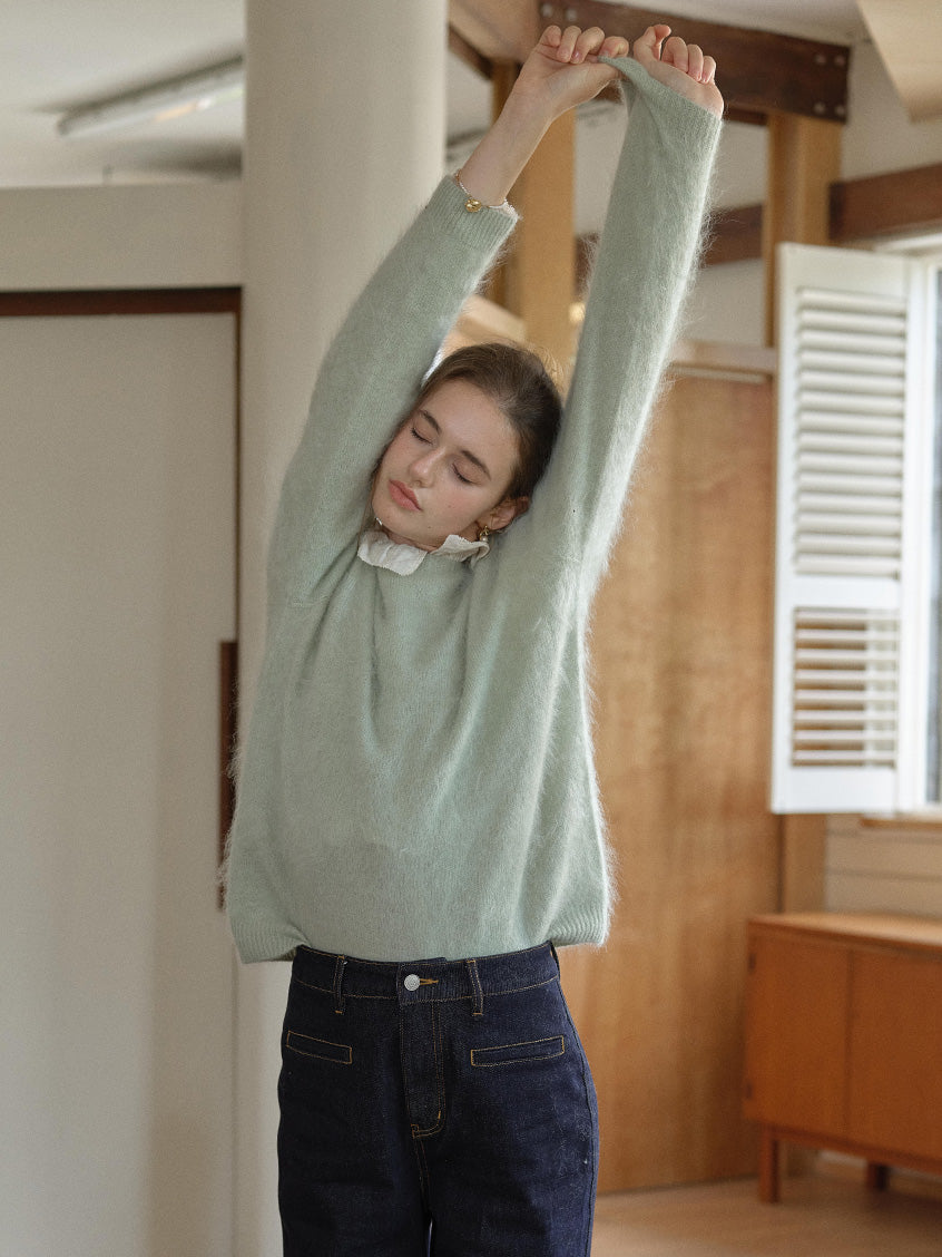 Tru Cloud-Soft Wool Round Neck Sweater Pale green