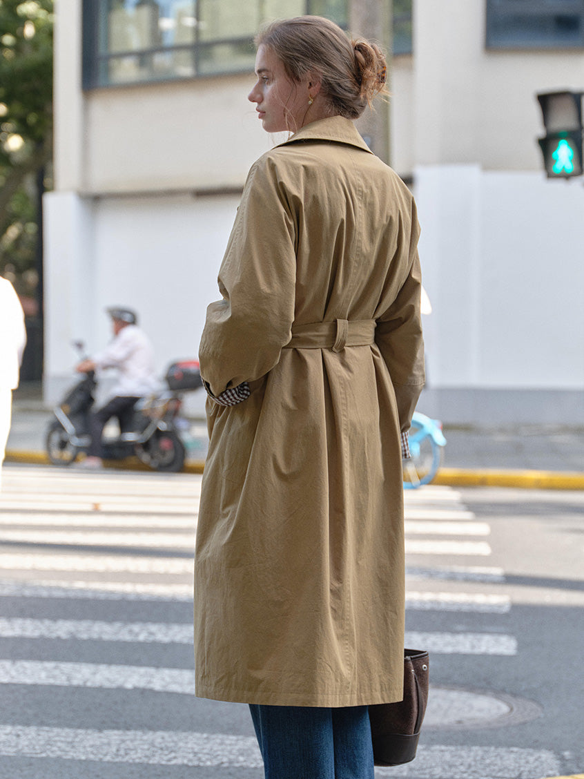 Genevieve 100%Cotton Tie-Waist Loose Mid-length Coat