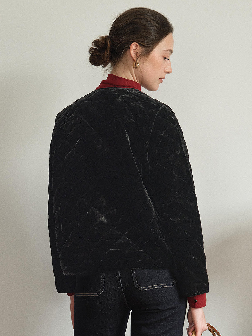 Desiree 100%Viscose Round Neck Velvet Short Coat