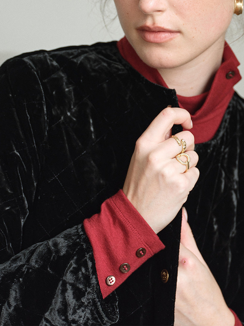 Desiree 100%Viscose Round Neck Velvet Short Coat