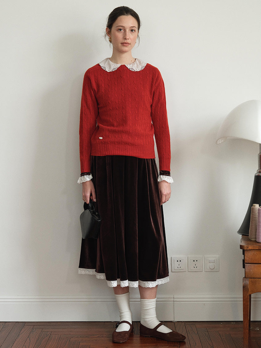 Shay Cable-Knit Lightweight Wool-Cashmere Sweater Red