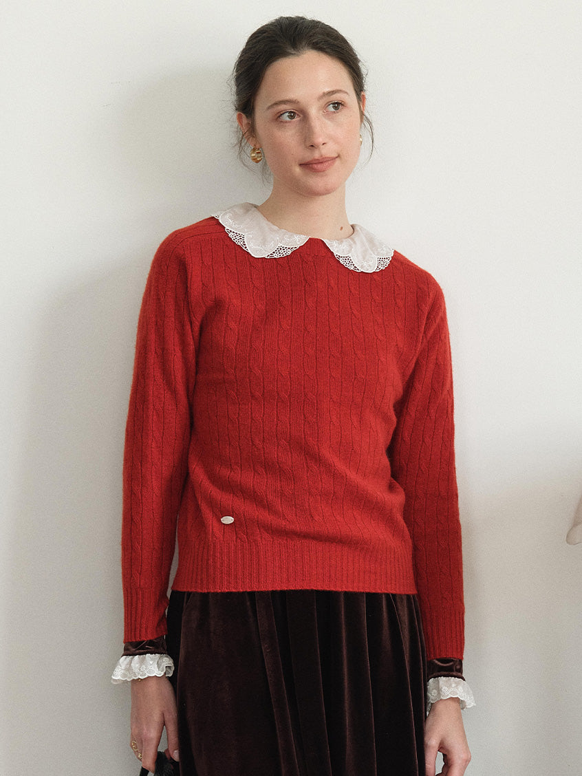 Shay Cable-Knit Lightweight Wool-Cashmere Sweater Red