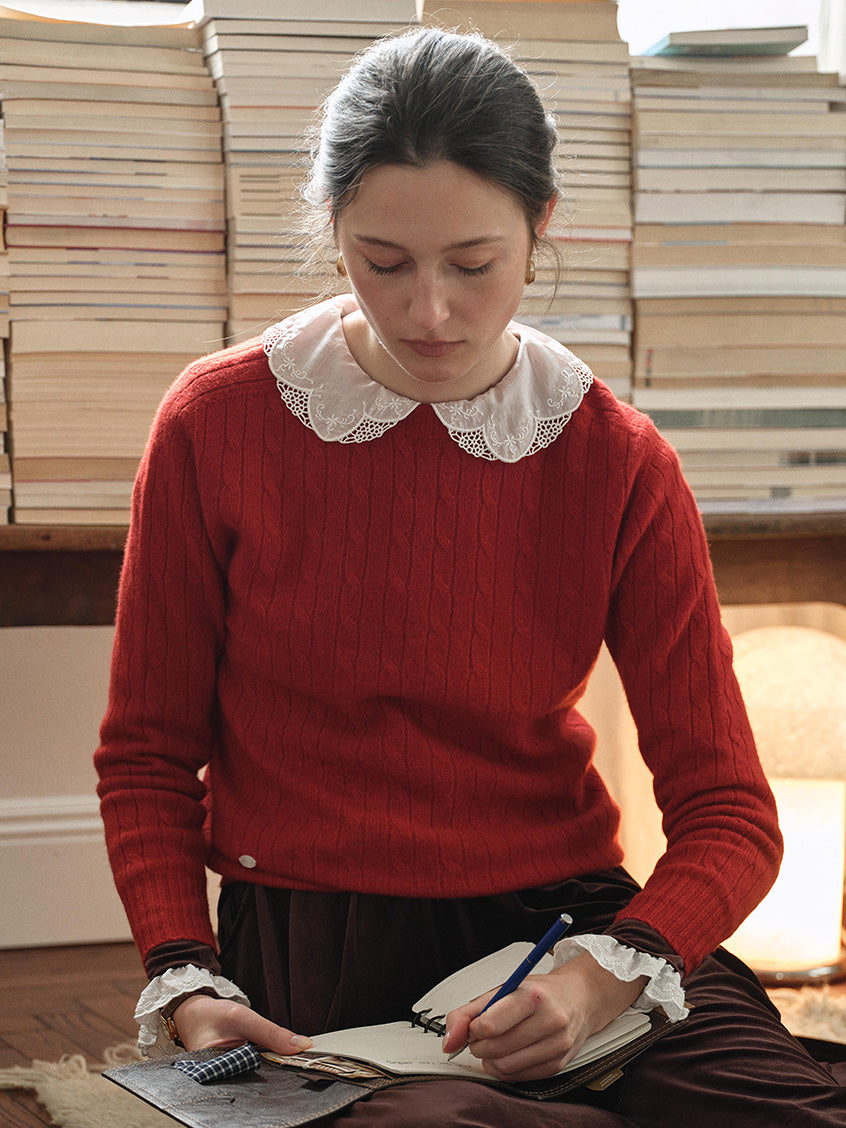 Shay Cable-Knit Lightweight Wool-Cashmere Sweater Red