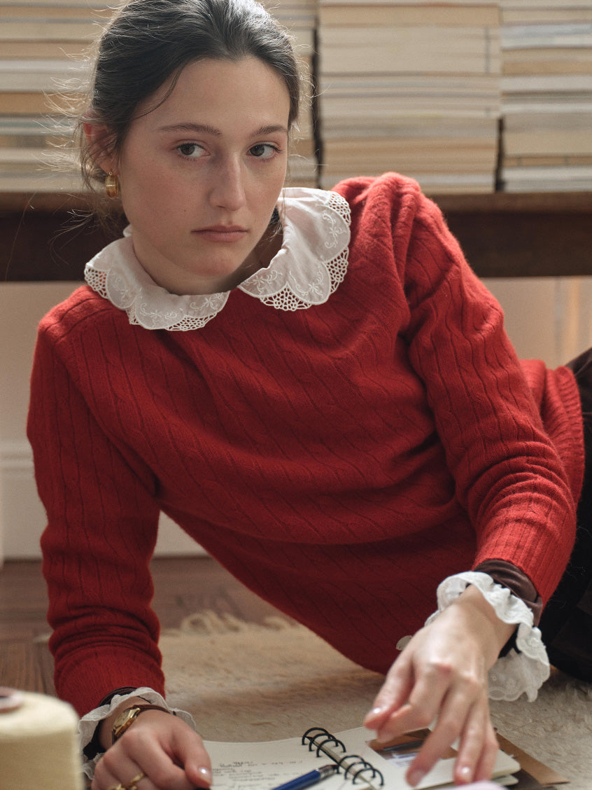Shay Cable-Knit Lightweight Wool-Cashmere Sweater Red