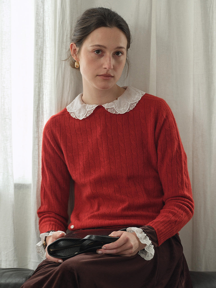 Shay Cable-Knit Lightweight Wool-Cashmere Sweater Red