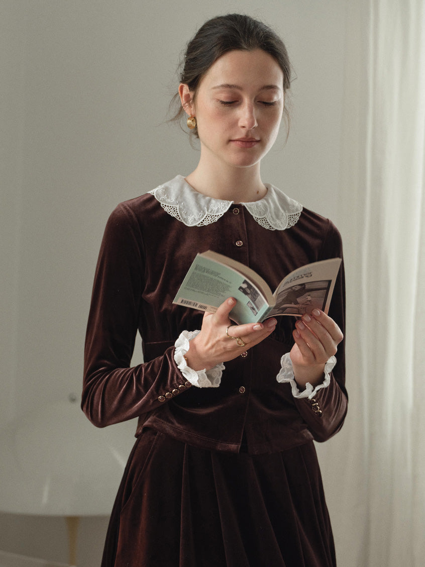 Carlota Lace Peter Pan Collar Velvet Blouse