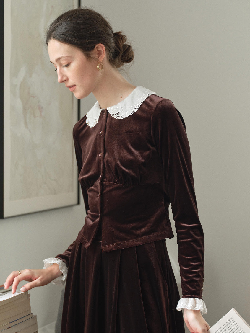 Carlota Lace Peter Pan Collar Velvet Blouse
