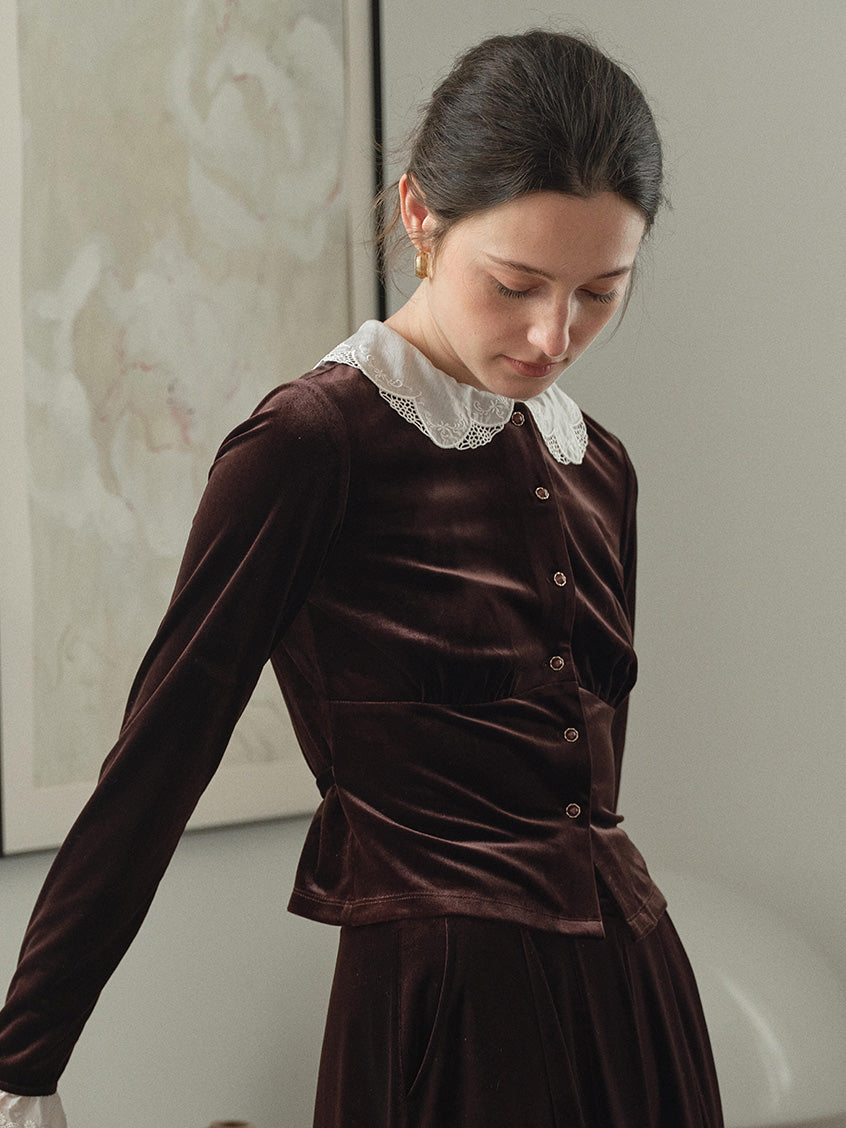 Carlota Lace Peter Pan Collar Velvet Blouse