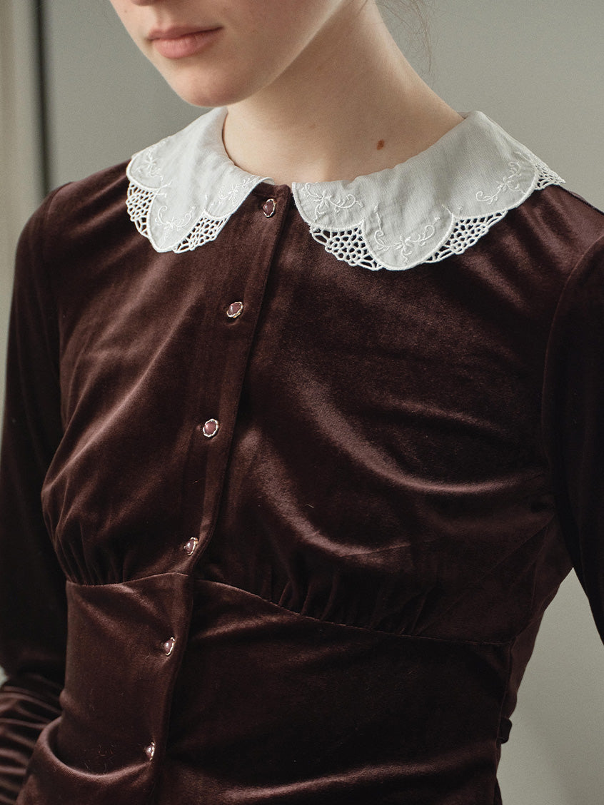 Carlota Lace Peter Pan Collar Velvet Blouse