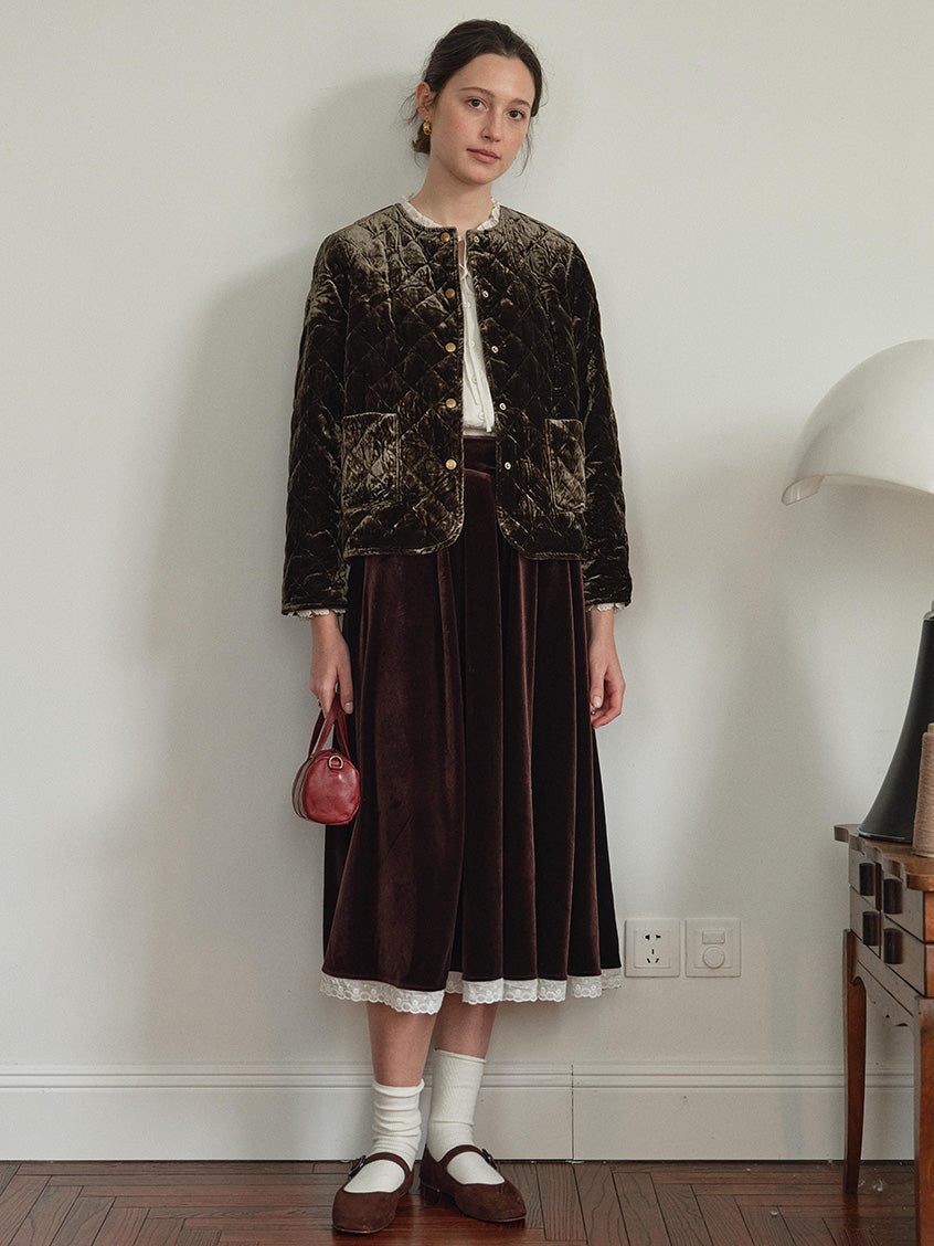 Desiree 100%Viscose Round Neck Velvet Short Coat