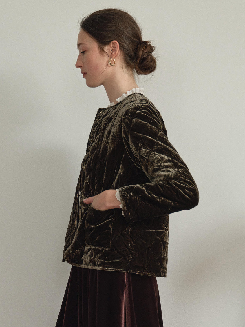Desiree 100%Viscose Round Neck Velvet Short Coat