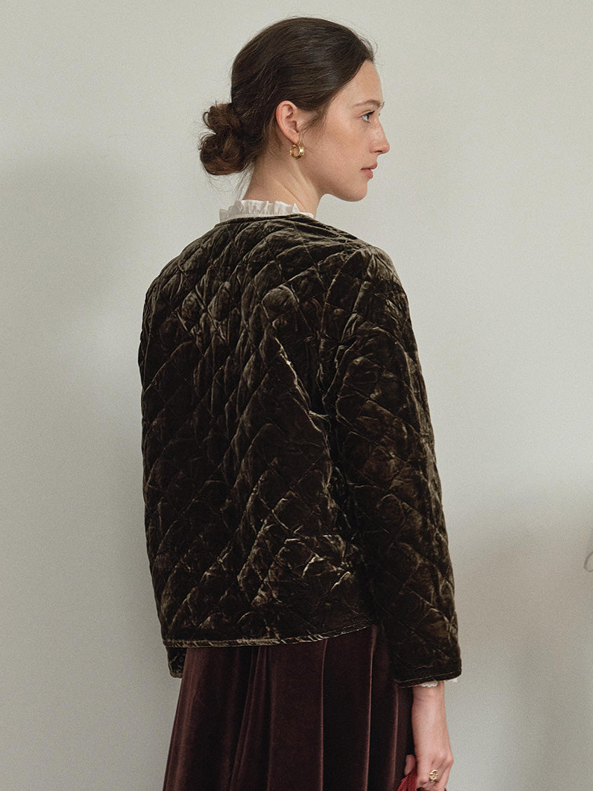 Desiree 100%Viscose Round Neck Velvet Short Coat