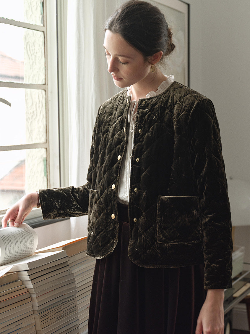 Desiree 100%Viscose Round Neck Velvet Short Coat