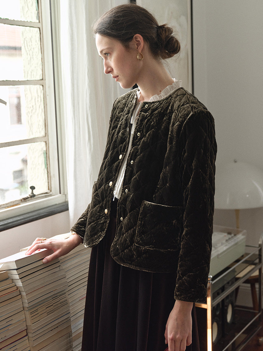 Desiree 100%Viscose Round Neck Velvet Short Coat