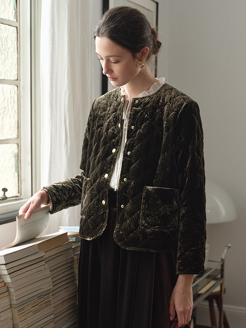 Desiree 100%Viscose Round Neck Velvet Short Coat
