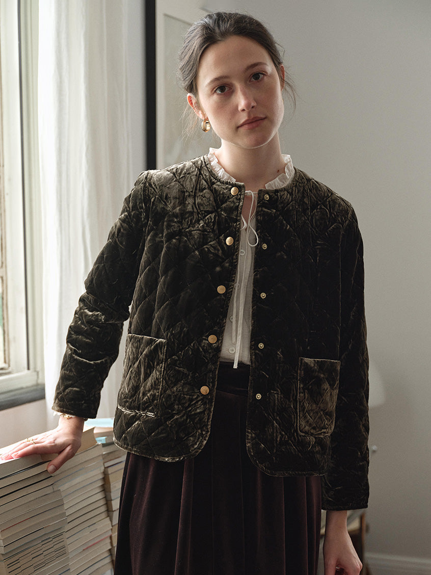 Desiree 100%Viscose Round Neck Velvet Short Coat