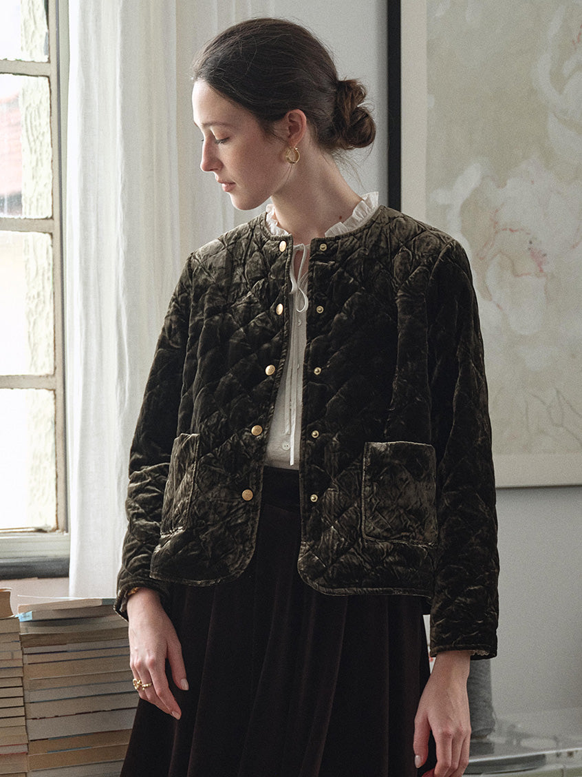 Desiree 100%Viscose Round Neck Velvet Short Coat