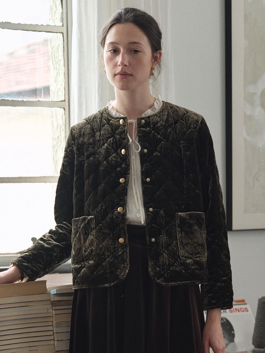 Desiree 100%Viscose Round Neck Velvet Short Coat