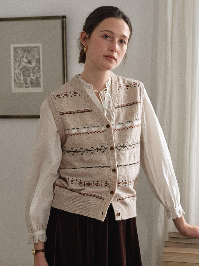 Golda Fair Isle Button-Front Cropped Vest