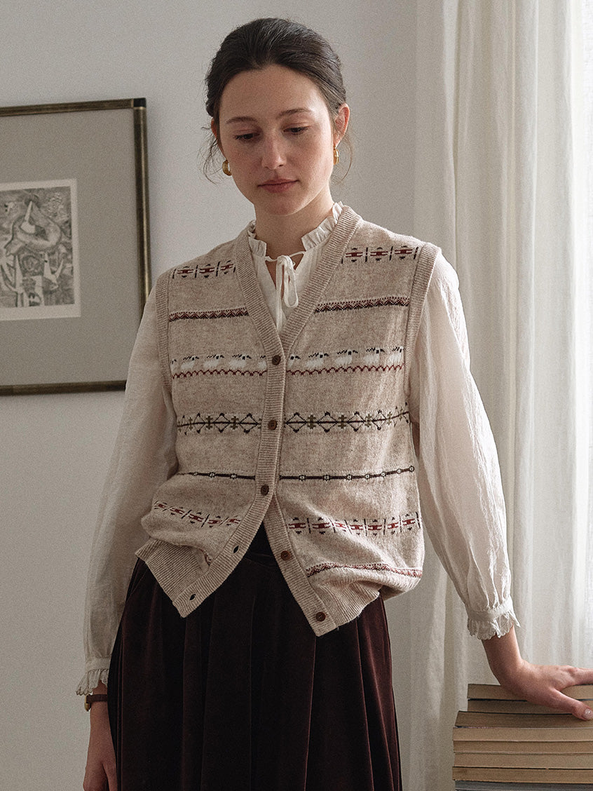 Golda Fair Isle Button-Front Cropped Vest