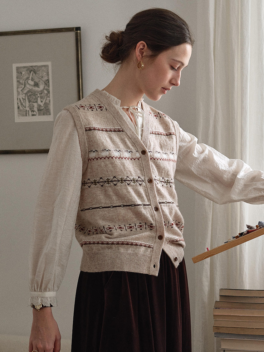 Golda Fair Isle Button-Front Cropped Vest