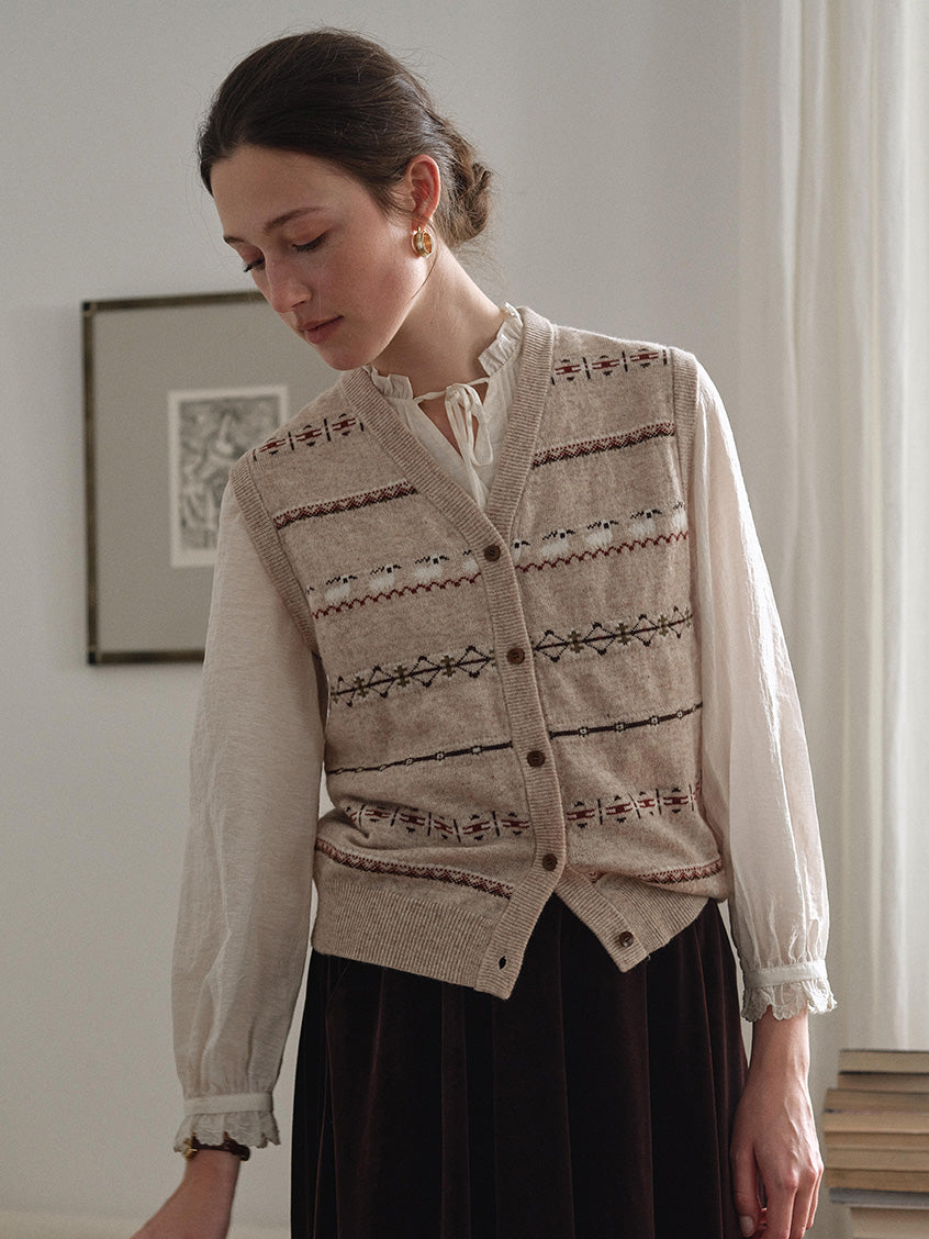 Golda Fair Isle Button-Front Cropped Vest