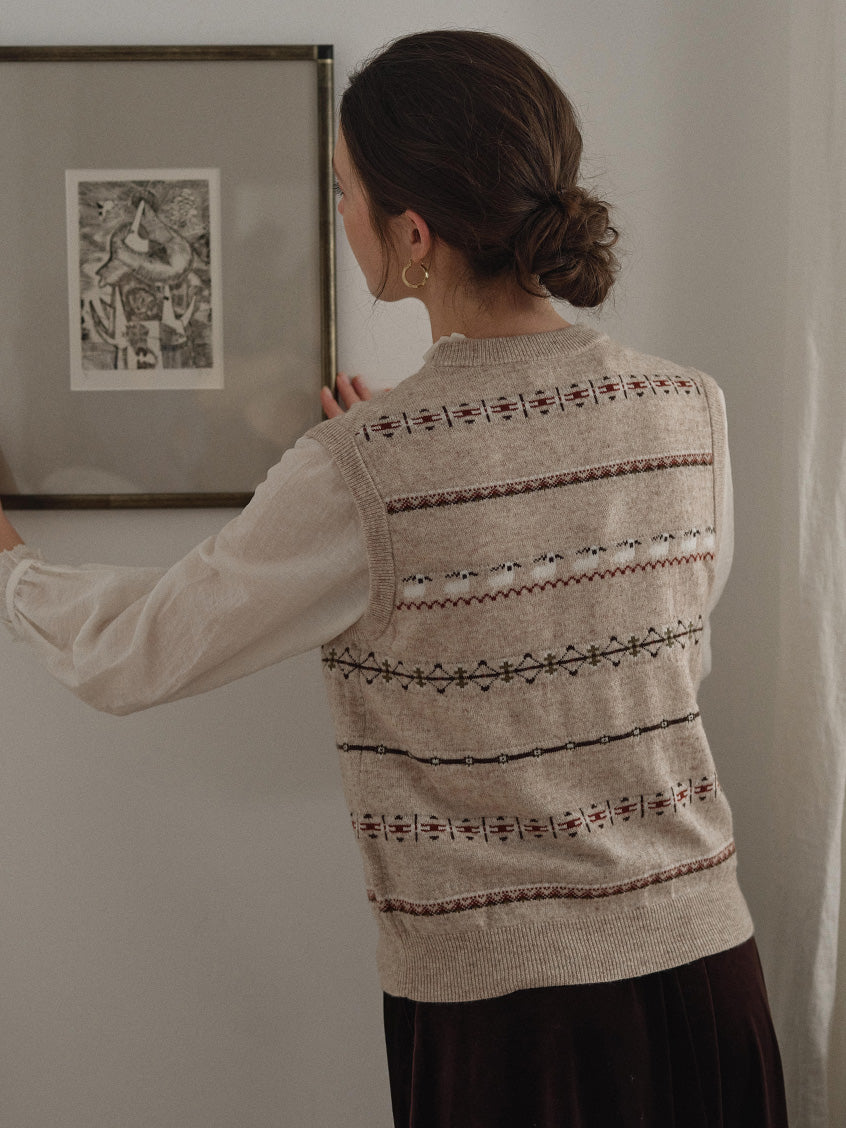 Golda Fair Isle Button-Front Cropped Vest