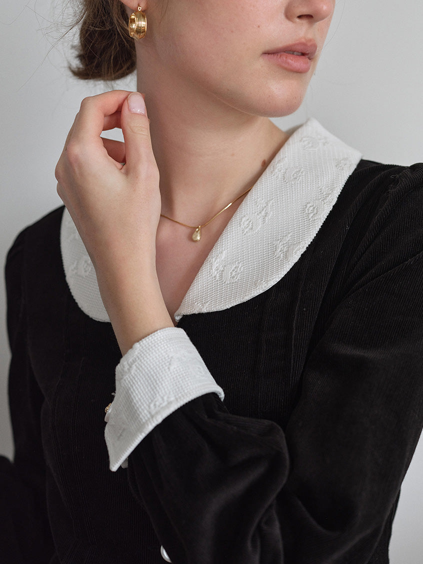 Aine Peter-Pan Collar Contrast-Cuff Button-Front Dress