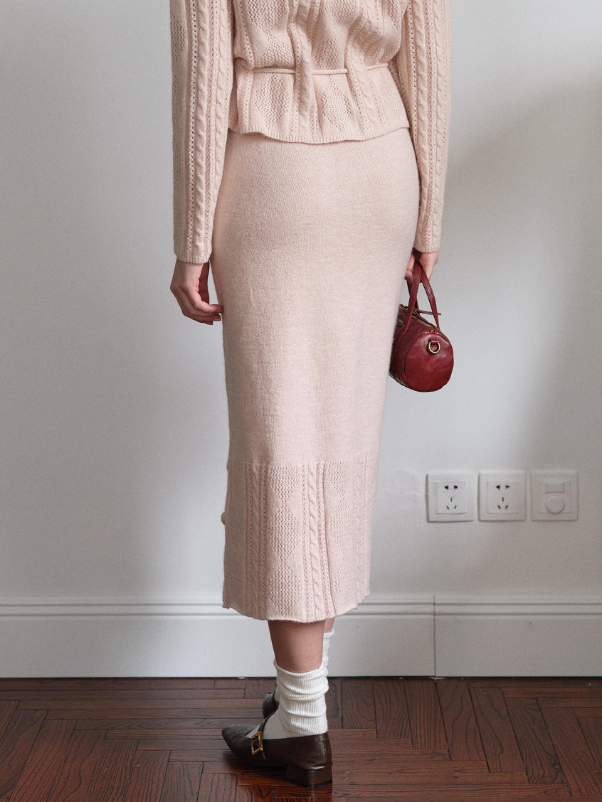 Lusa Floral Embroidery Knit Midi Skirt