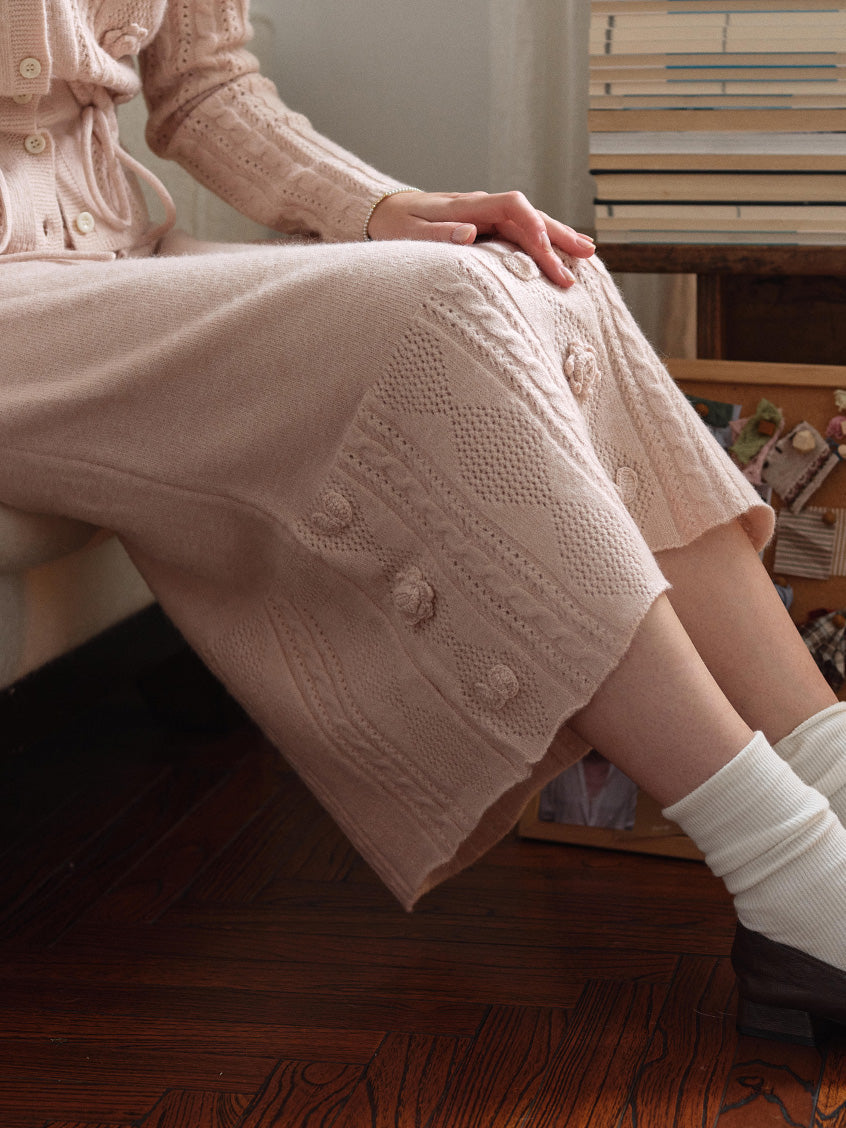 Lusa Floral Embroidery Knit Midi Skirt